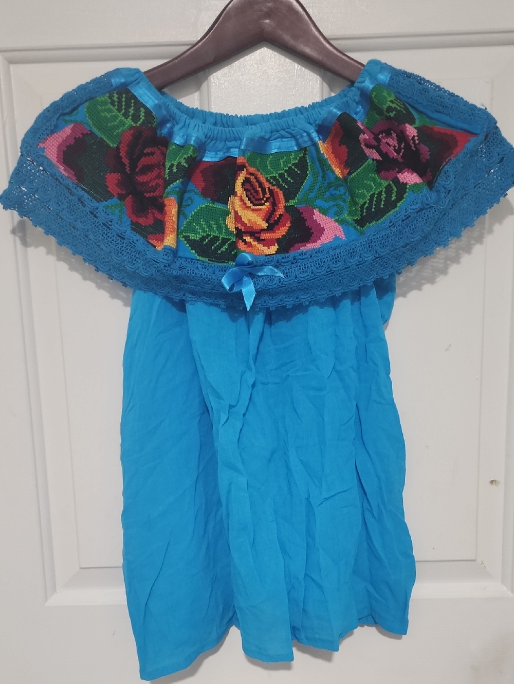 Bright Blue Floral Off-Shoulder Women’s Top